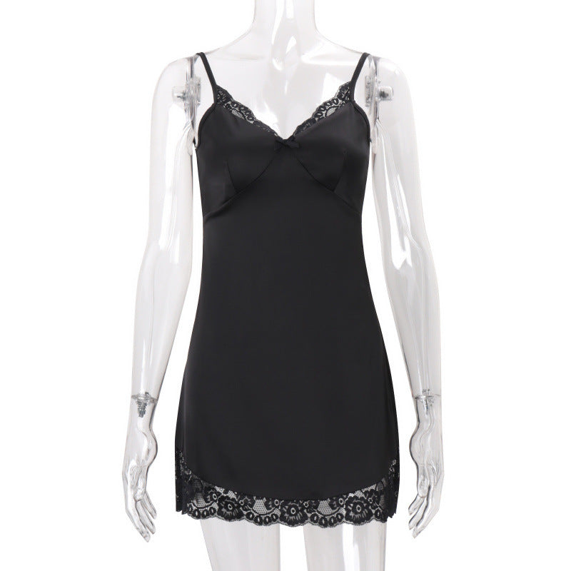 Amazon women's spring  new arrivals: sexy & sweet v-neck lace trim strappy mini dress