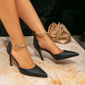 High-heeled sandals black fashion high-heeled women's shoes stiletto heel matching metal chain fashion pointed toe high-heeled sandals