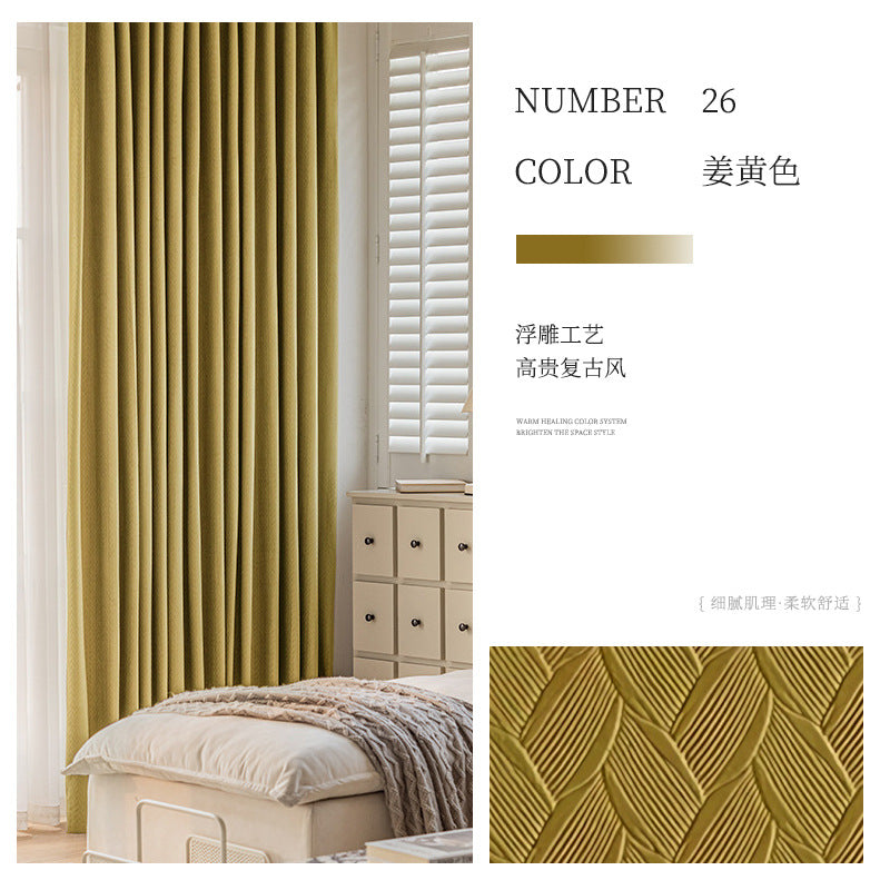 French retro green wheat ear velvet blackout curtains for living room and bedroom, thickened curtain fabric, shaoxing curtain wholesale