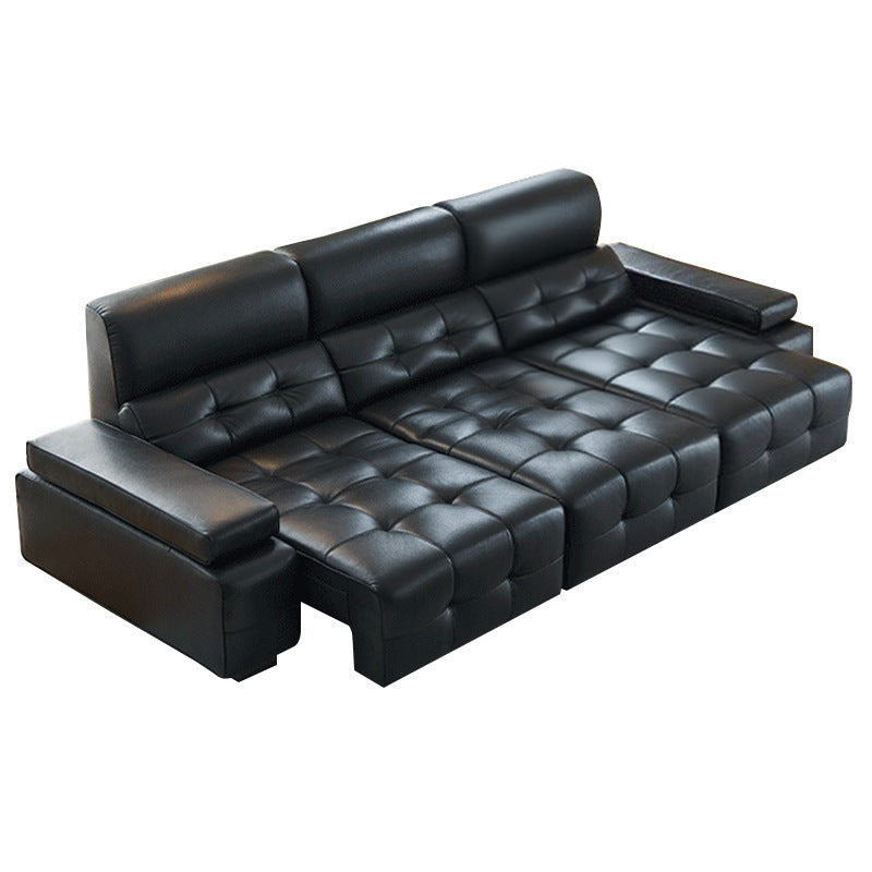 High-back lawrence sofa, first-layer cowhide straight-row leather sofa, large apartment classy living room, electric sofa