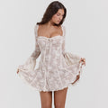 Amazon women's  spring new bandeau backless dress flared sleeve sexy hot girl french mini dress