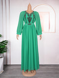 New long-sleeved african plus size women's dress - elegant & chic,  cross-border e-commerce, chiffon v-neck rhinestone embellished dress