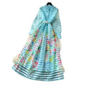 Frenchniche styleprinting stand collar long sleeves waist a-line dress female summerk-styleclassyelegant long skirt