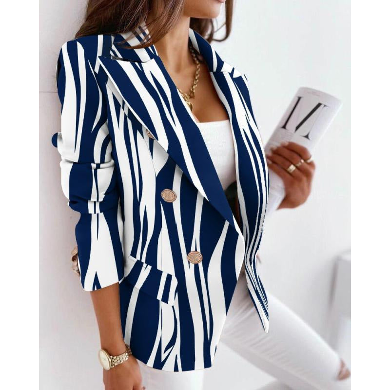 Fall and winternew arrivallong sleeves double-breasted fashioncasualprinting small suit women's silmwoolenoutwear