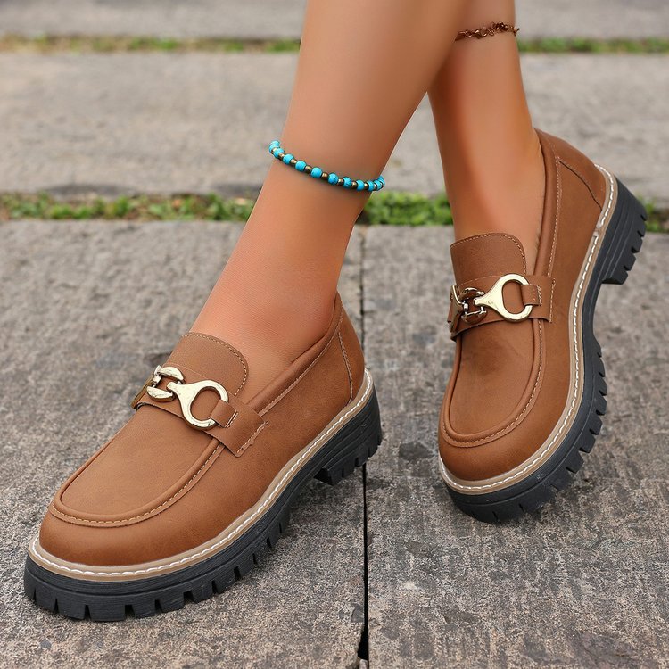 british style small leather shoes for women spring & fall  new arrivalfashioneasiest for matchretrocasual thick heel thick soleflats