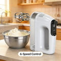 Digital display portable hand mixer for home use - high-power 6-speed electric egg beater and dough mixer