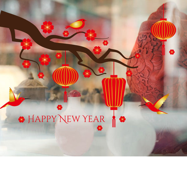All the best in the new year, Chinese style, Spring Festival lanterns, glass window stickers, decorative stickers, self-adhesive removable SK6024