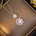[titanium steel] necklace women's zircon flower pendant earrings ring light luxury classy niche design earrings jewelry