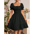 fashion  summer new arrivalelegantrufflespure color puff sleeve square neck shortdress