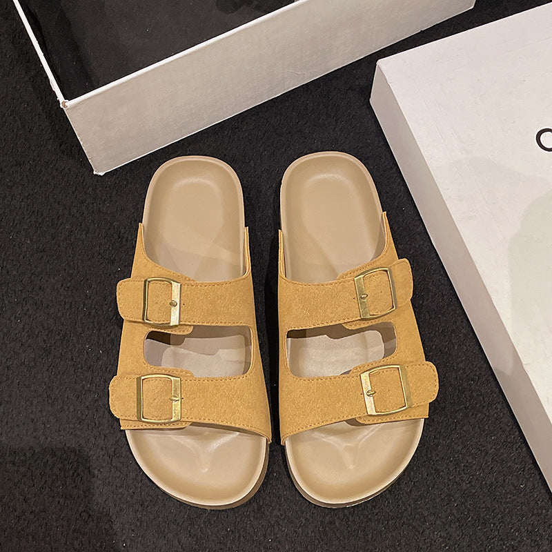 Birkenstock women's summer 2025 new thick sole birkenstock slippers outwear lazy one-line slippers soft bottom beach slippers