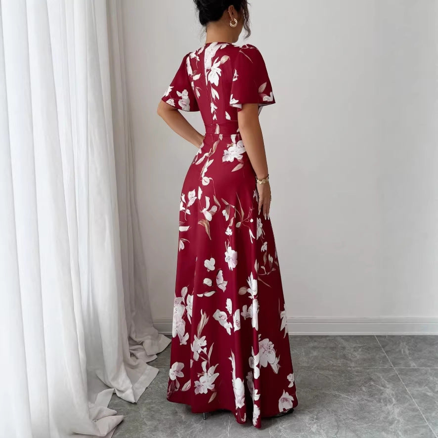 women's mid-length printed pullover dress - new summer floral elegant maxi dress