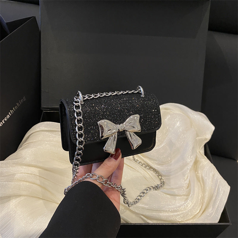 Fashion Bow Small Square Bag Mini Delicate Chain Shoulder Bag Trend Mini Premium Textured Niche Crossbody Bag