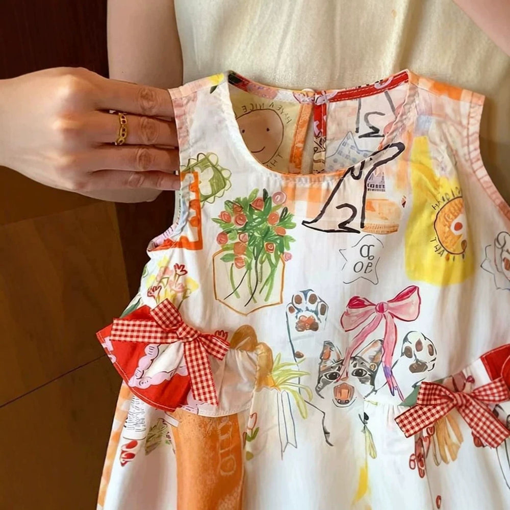 Girls' summer vacation dress  new style toddler baby girl chic tank dress fashion cartoon princess dress