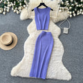 Luxury minimalist sleeveless knit two-piece set for women - summer casual commute high-waisted slimming fit