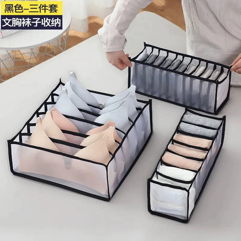 Cross-border underwear storage box, grid drawer type socks, three-in-one multi-functional mesh fabric drawer type finishing box