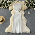 Elegant women's dress  new arrival: high-end round neck short sleeve bodycon knit dress with elastic waist and hip-hugging design