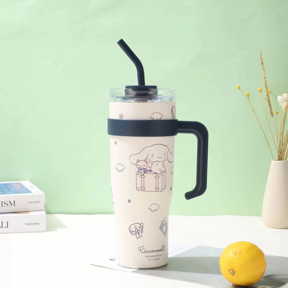 New arrival cross-border business stainless steel portable cup high-looking cartoon large capacity 316 straw with handle thermos cup