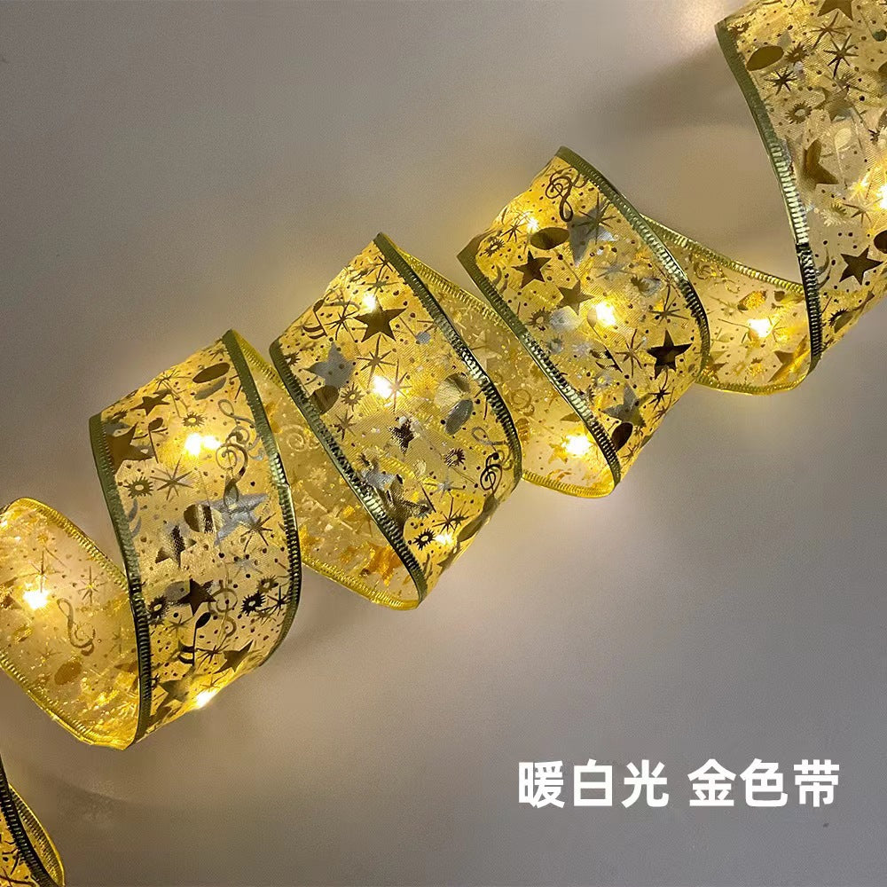 Cross-border Christmas ribbon LED light string Christmas tree decorative light Holiday light gift box decorative ribbon flash light string