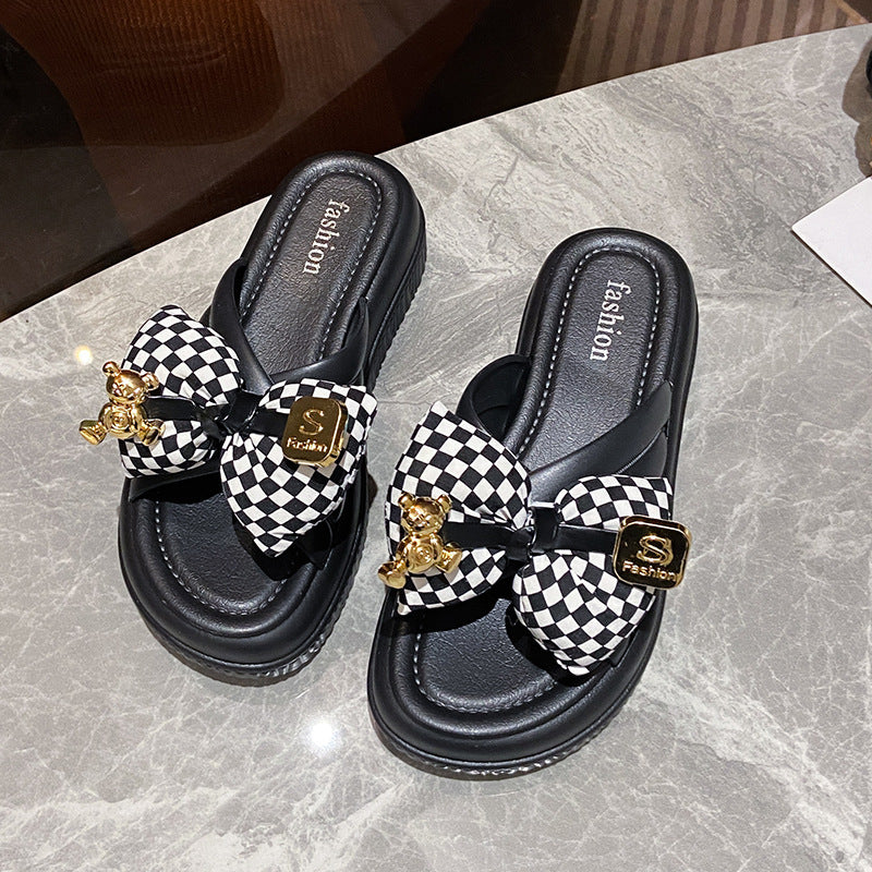 Bread bear thick sole slippers women's new arrivalsummeroutwearniche stylesense of designhigh-looking sandals beach shoes