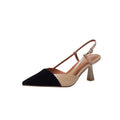 2024 summer new arrival baotou sandals french color block tweed style pointed toe high heels one strap sandals thin heel