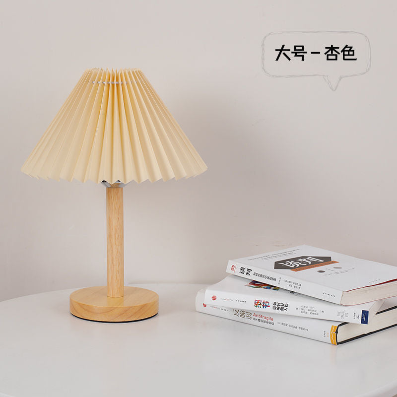 USB Nordic Internet celebrity desk lamp Korean pleated ins bedside bed and breakfast decoration night light bedroom solid bedroom wood lamp