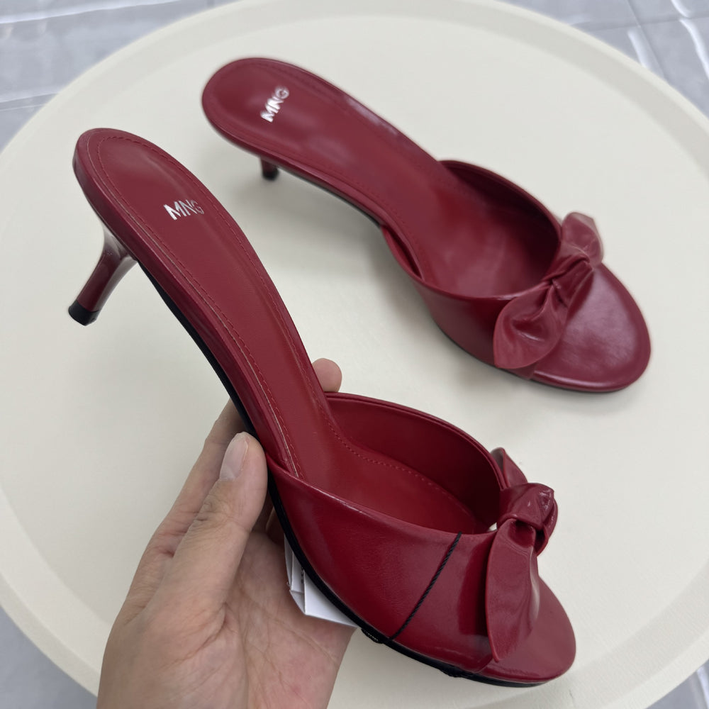 Mng sandals 2026 summer fashion open-toe women's shoes red bow round toe elegant high heel sandals & slides for outdoor wear