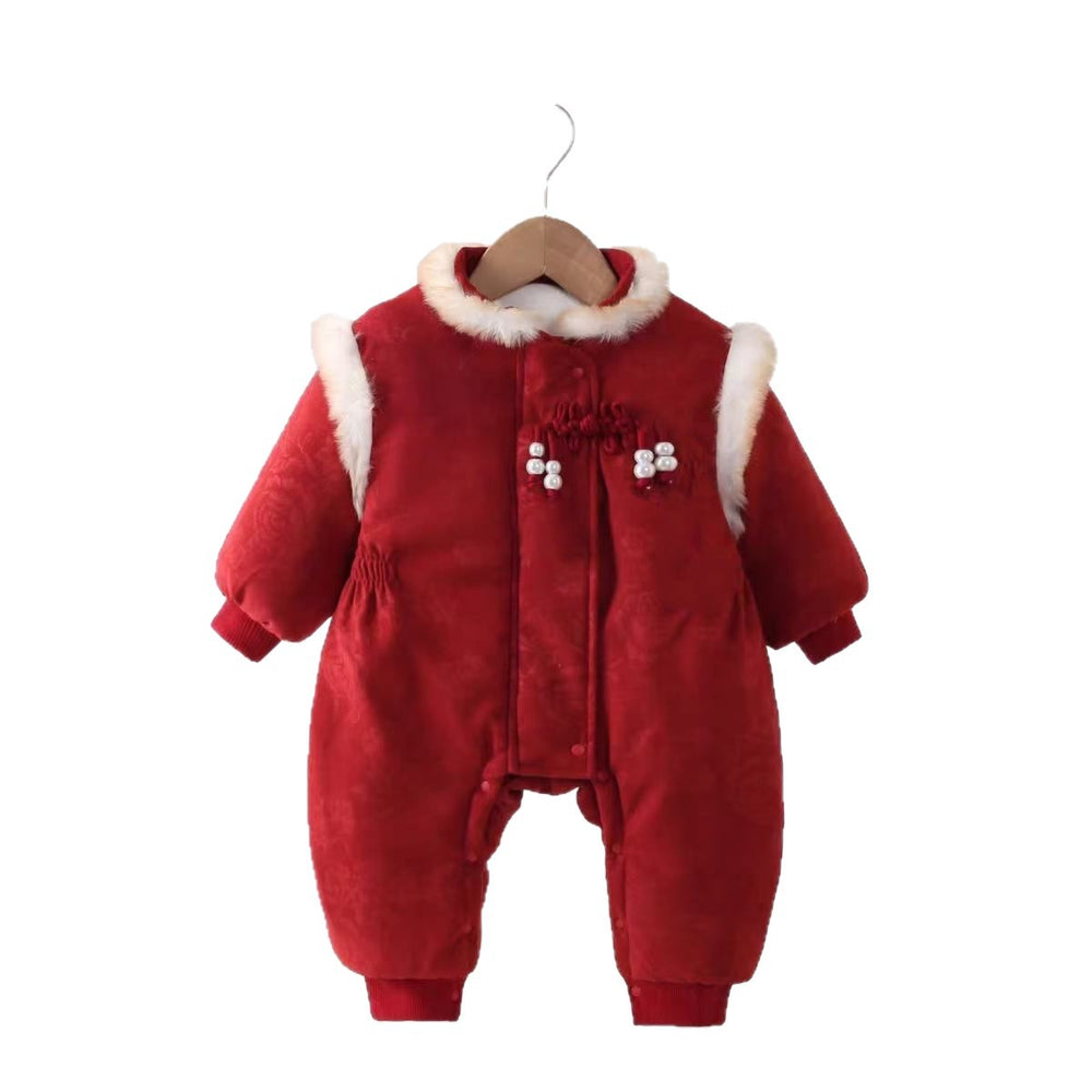 Red baby grab week new year clothes baby girl first birthday dress chinese style girl tang suit suitthickened new year greetings clothes