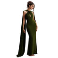 C7278 cross-border   fashion women's casual elegant long dress with ribbon detail - solid color