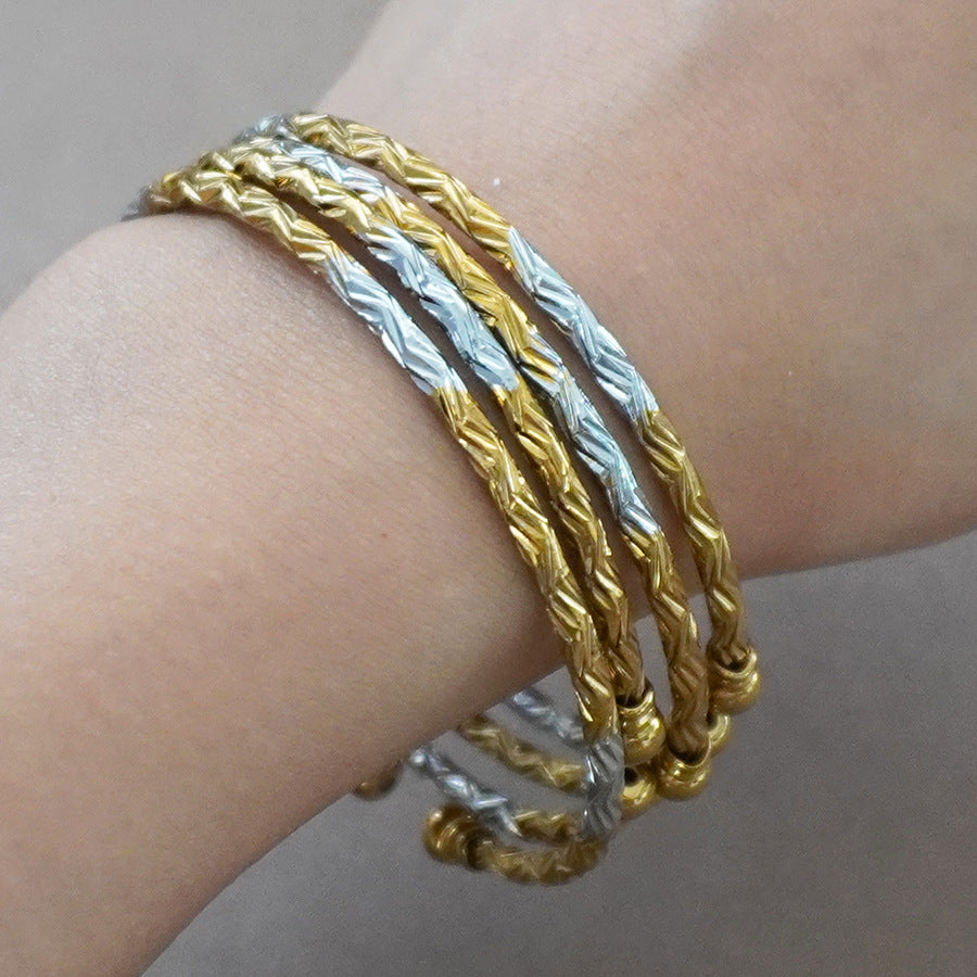 Wholesale cross-border middle eastern gold-plated cuff bangle, one-size-fits-all two-tone bracelet, bridal party gift