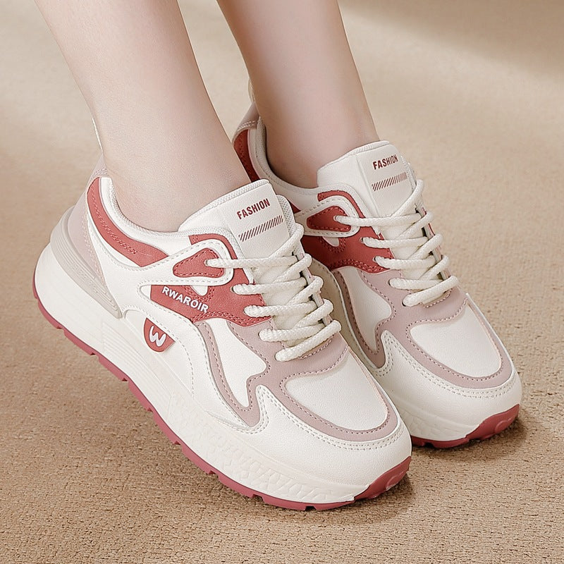 Women's plus size leather sneakers for cross-border e-commerce: new korean style, versatile, flat, non-slip, fashionable casual running shoes