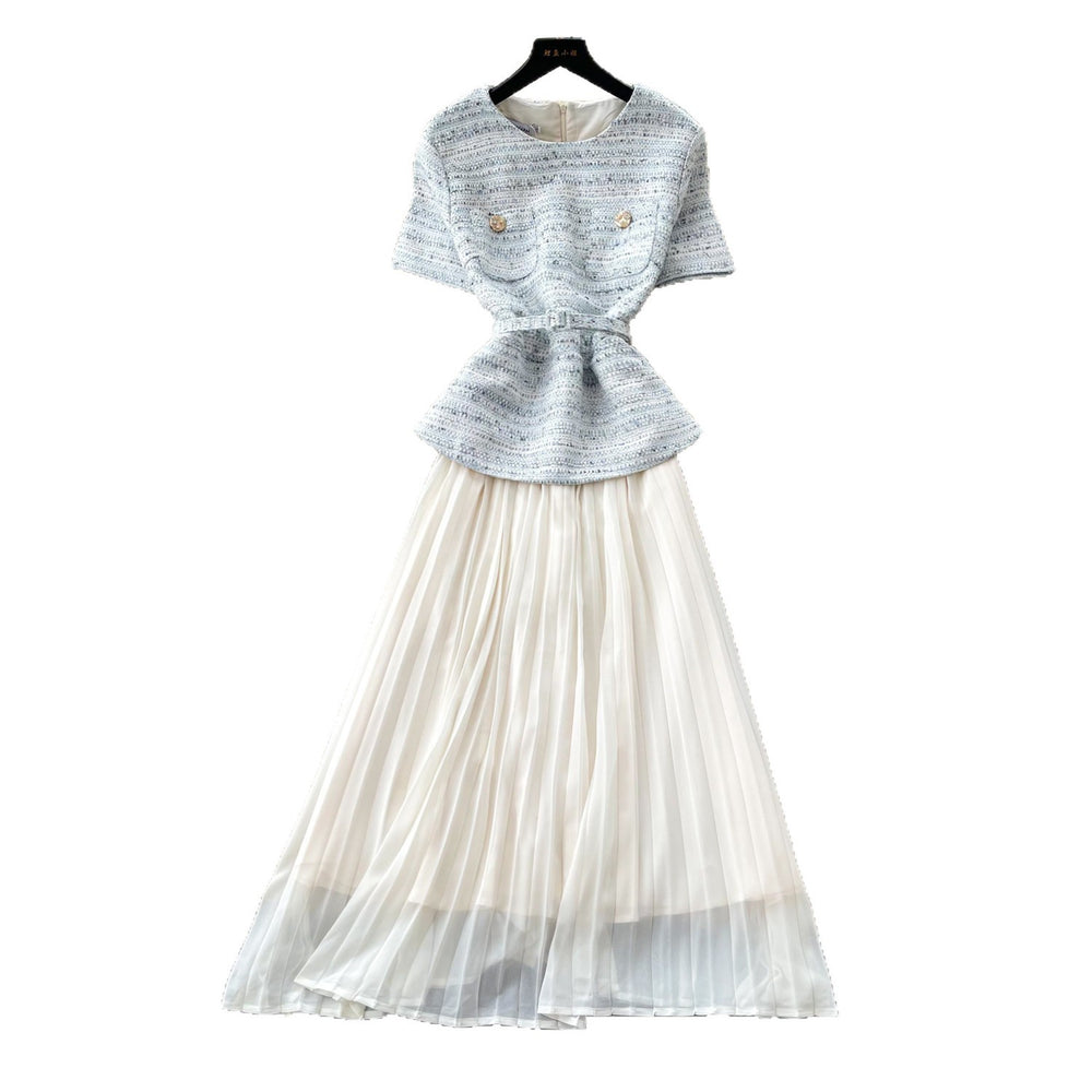 French chic sequin dress - women's  summer collection: high-end, slim-fit, pleated maxi dress for work and evening wear