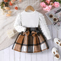 autumn new arrivals: puff sleeve top + plaid midi skirt - european & american style, direct from the manufacturer for cross-border e-commerce, girls' fashion wholesale
