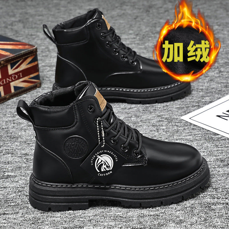 Men's martin boots: vintage british style, rugged yellow boots, fashionable and versatile, fleece-lined for warmth, thick winter boots, height-increasing work boots
