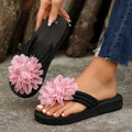 Women's summer fashion slippers - rhinestone platform flat heel floral beach flip-flops - women's thong sandals