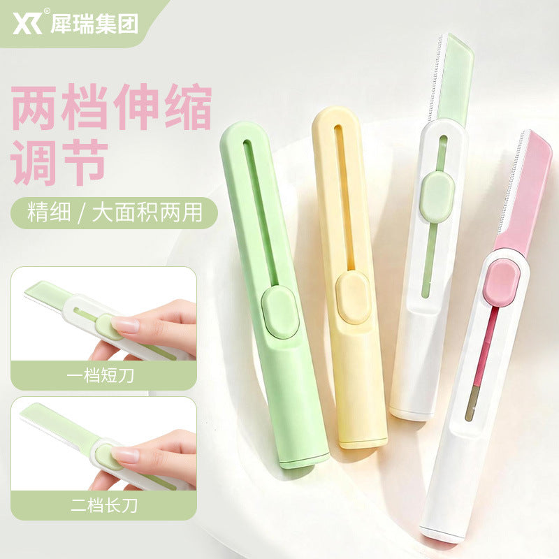 Rhino retractable macro eyebrow trimmer two-speed adjustable protective net eyebrow razor stainless steel blade beauty tool for women in stock