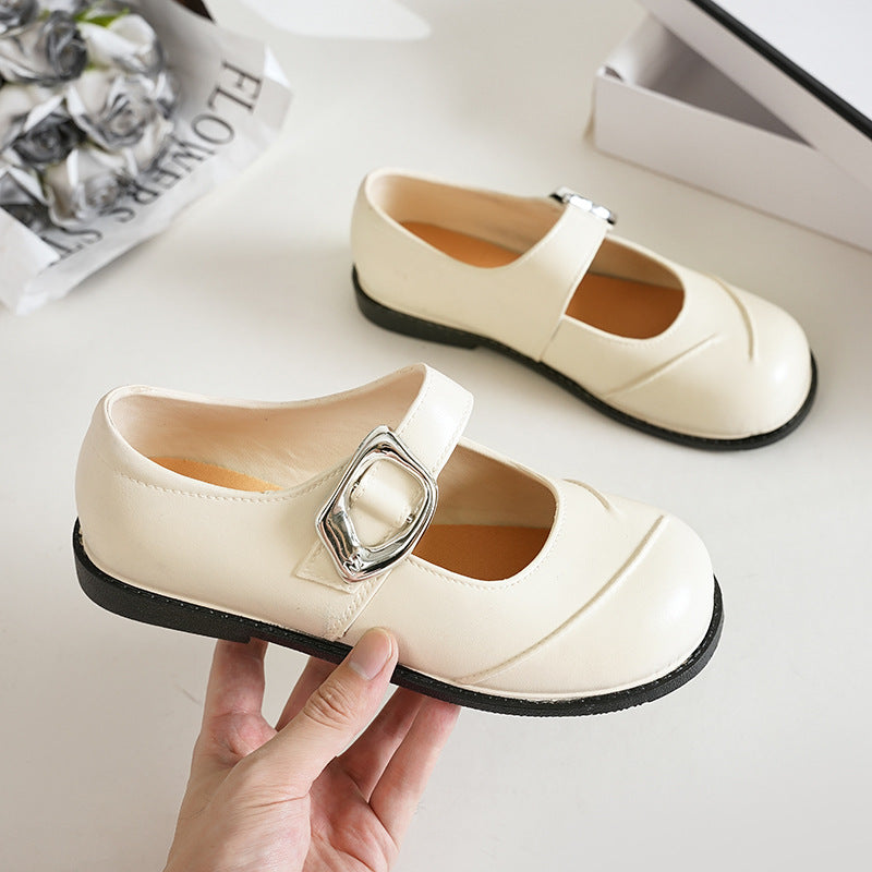 Loafers 2025 new spring autum british style retro small silver buckle round toe pvc slip-on thick sole loafers