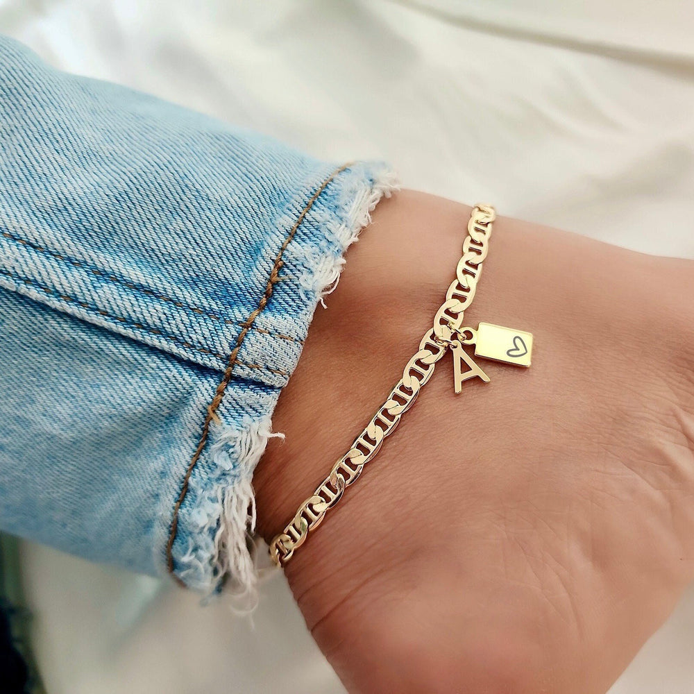 Amazon cross-border new 26 letter pendant square brand heart anklet stainless steel chain anklet simple style jewelry