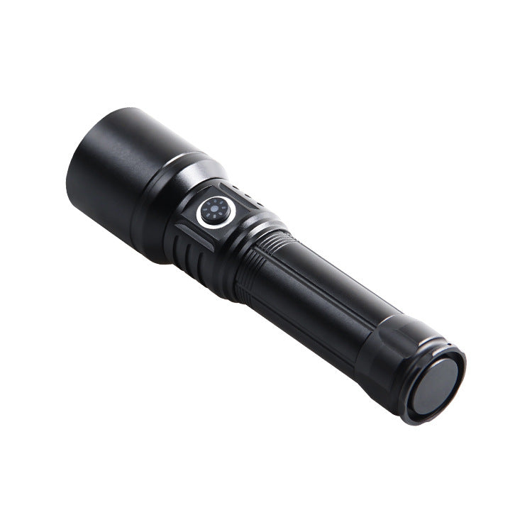 Cross-border telescopic white laser chip flashlight LED aluminum alloy strong light power display USB direct charging outdoor flashlight