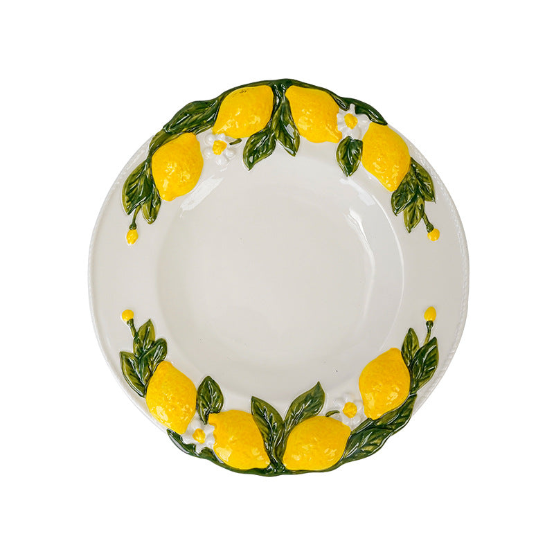 Scandinavian creative lemon embossed ceramic dinner plate restaurant high-looking photo display plate hotel large portion dish plate