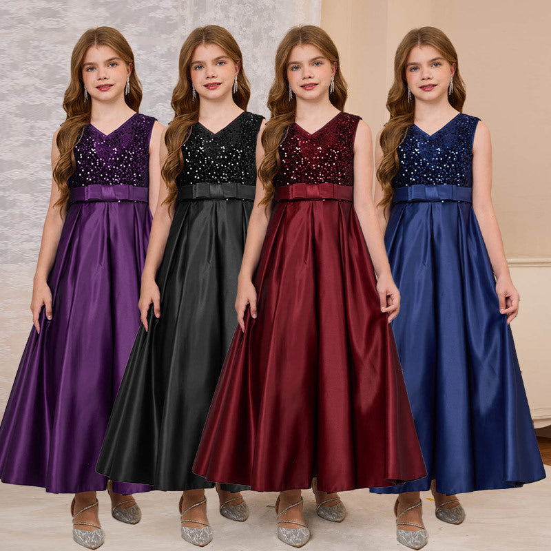 fashionexportfashion stylegirl dress long skirt v-neck evening dress satin princess dress catwalk classysequin skirt