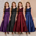fashionexportfashion stylegirl dress long skirt v-neck evening dress satin princess dress catwalk classysequin skirt