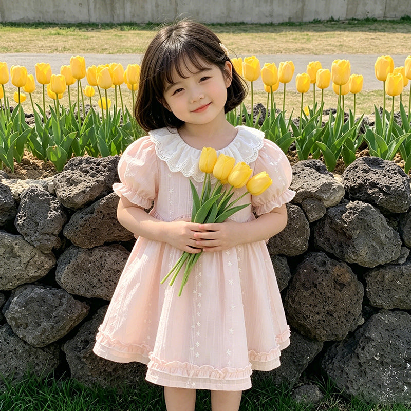 Hot-selling  new summer collection girls' dress: sweet lace collar, pure cotton baby girl princess dress for summer