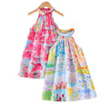 Exportgirldresshalter sleeveless oil painting style printing sling k-style vacationkidssummer vest skirt