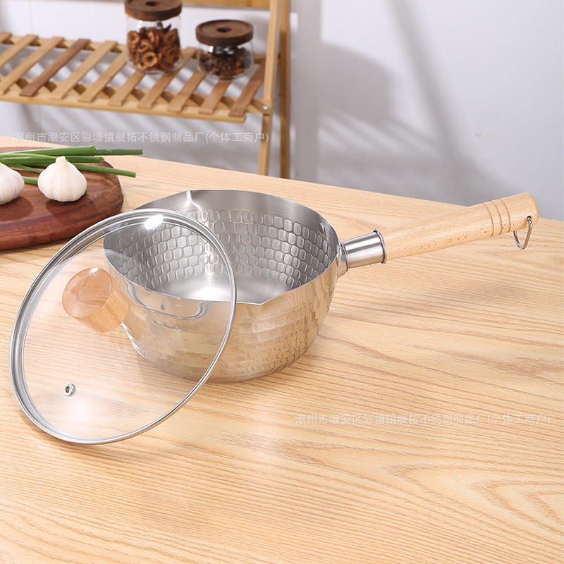 304 stainless steel flat-bottom japanese yukihira pan - non-stick, induction compatible, suitable for soups, milk, baby food, and deep frying