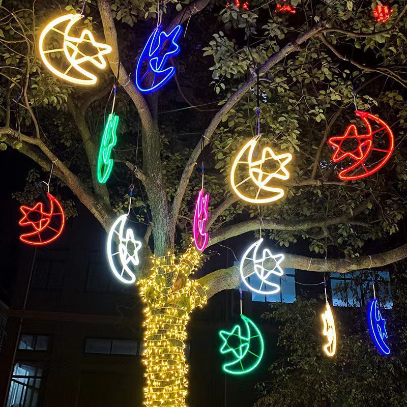 LED pentagram snowflake light Christmas modeling light Outdoor waterproof street lighting Holiday moon decoration hanging tree light