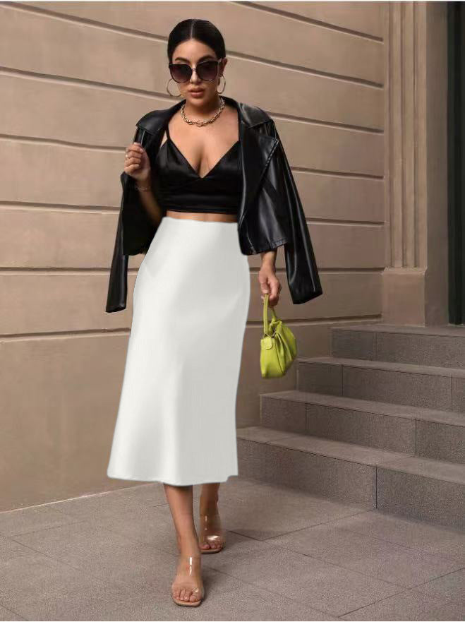 Hip-covering fishtail skirt satin satin mid-length skirt spring and summer new arrivalfashion cross-border women's clothing manufacturer direct