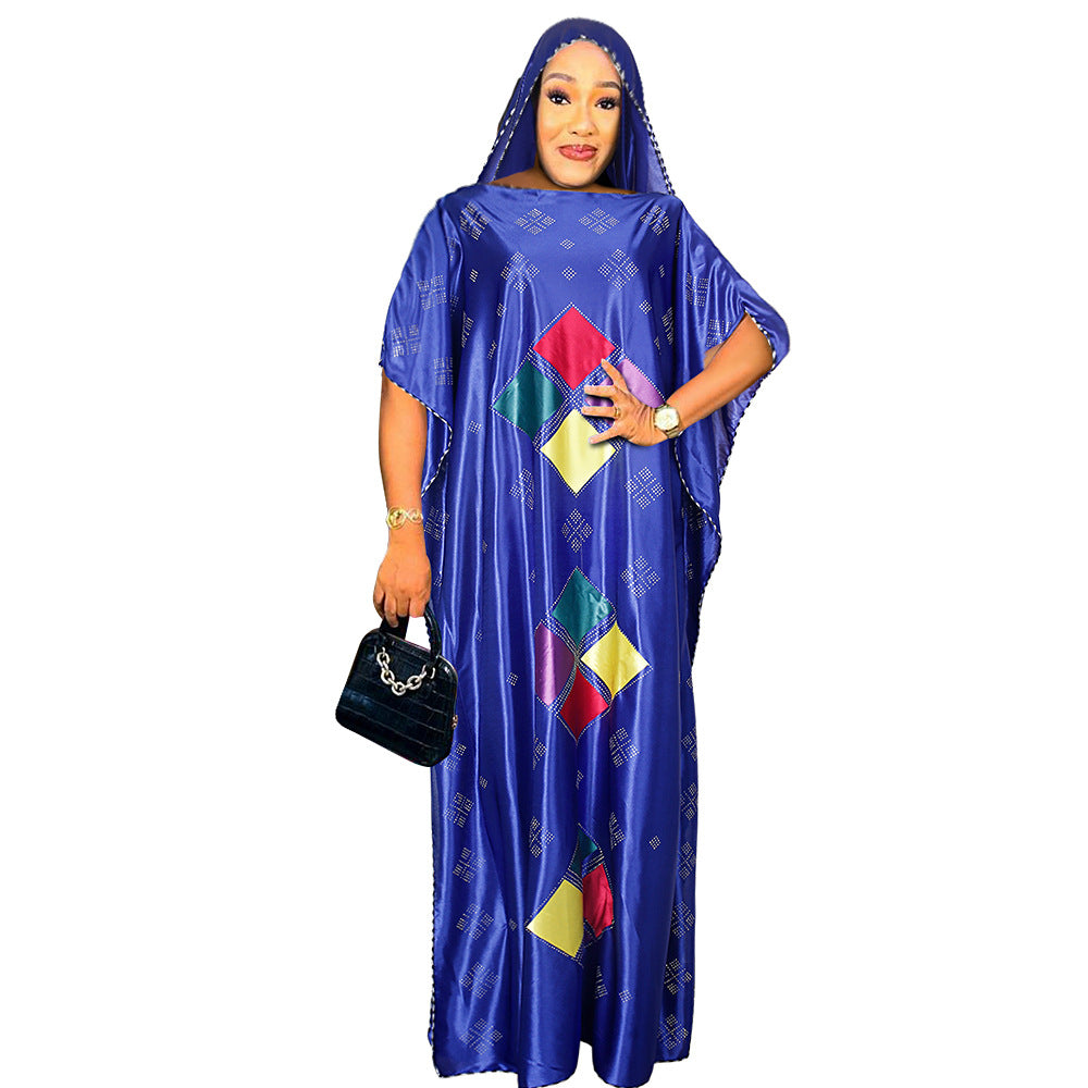 Plus size african robe dress with rhinestone embellishments and headscarf - cross-border supply for