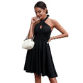 spring/summer new arrival: cross-border european and american style, figure-flattering a-line halter neck sleeveless sexy backless dress for women