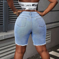 Fashionhigh waist ripped denim half length pants for women raw edge patchwork distressed summer silm denim pants
