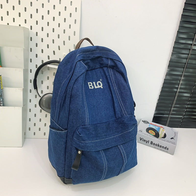 Denim backpack - in-stock, trendy style for men and women, matching couple design, fresh and simple denim student backpack